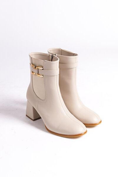 RİVONNA Yandan Fermuarlı Bej Rengi Kadın Kısa Günlük Kullanım Bot