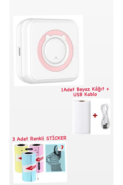 Schulzz Mini Termal Taşınabilir Yazıcı Pembe, 1adet Beyaz Kağıt +3 Adet Renkl...