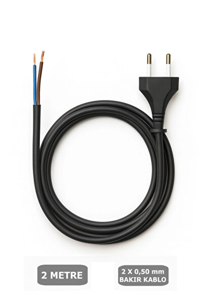 CONANA Fişli Kablo 2x0,50 Balık Sırtı Yassı - Siyah (Tam Bakır) 2 Metre