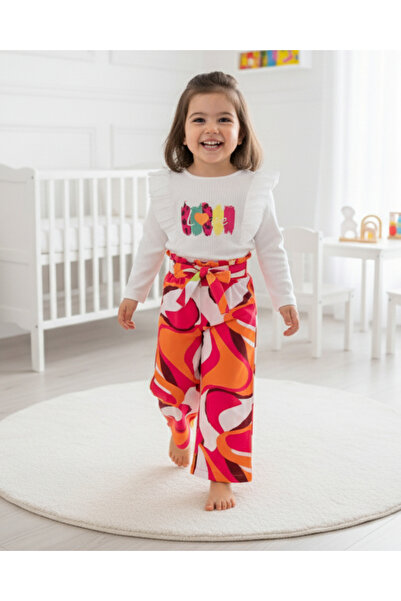 Egelite Girl's 2-3-4-5-6 Years Old Seasonal Ruffled Tiril Tiril Woven Pantalon Top and Bottom Set