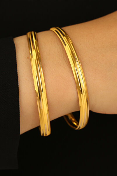 Çgk Çiğdem Gürel Kuyumculuk 2'li 14K Altın Düz Çizgili Tasarım Hediyelik Bile...