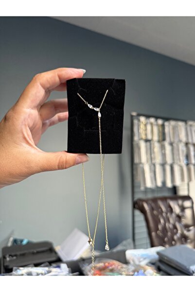 DGK COLLECTİON Damla taşlı yeni trend tasarım 14k gold renk kolye