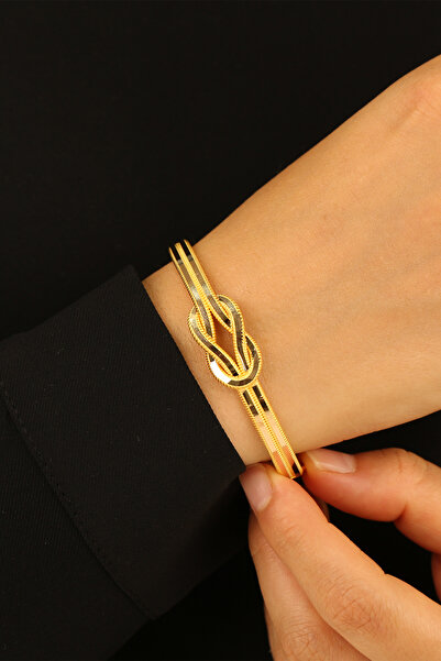 Çgk Çiğdem Gürel Kuyumculuk 22 Ayar Altın Kadın Düğüm Detaylı Kelepçe Bilezik...