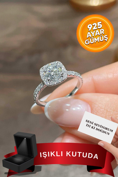CARAT STONE Pırlanta Işıltılı 1 Carat Gerçek Gümüş Tektaş Yüzük