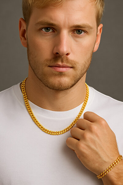 MEKKANMODA Fıgaro Model Yassı Erkek Çelik Kolye Zincir