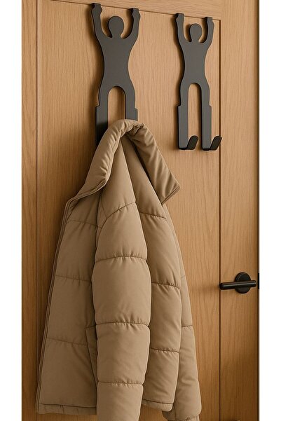 VENON 1 Piece Black American Type Home Metal Behind-The-Door Hanger Organizer with Man Figure, Bathroom