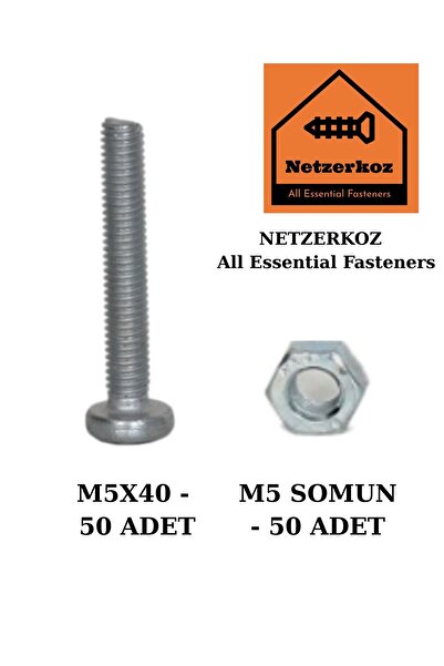 Netzerkoz 100 adet M5x40 YSB Metrik Vida ve M5 Somun Pul Seti-50 adet Mobilya...