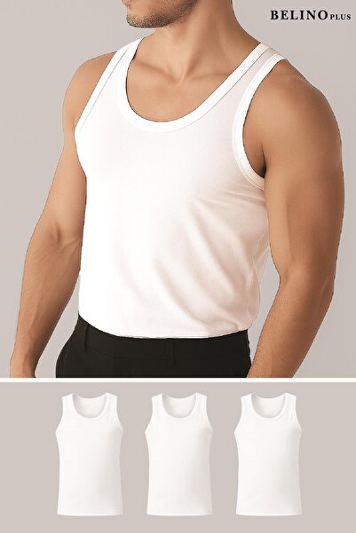 BELİNOPLUS Bambu Athlete Men's White Color Sweat Absorbent Lycra 3-Pack