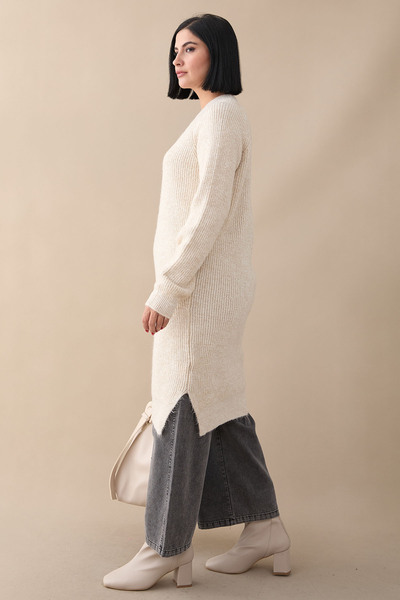 InStyle Csillogó bordás ekrü tunika