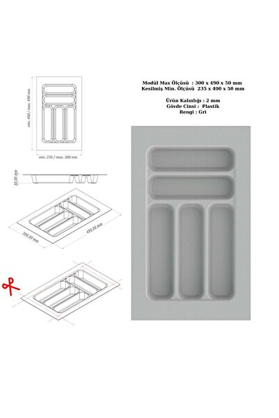 KOÇSAN Drawer Inside Cutlery Holder, Organizer, Organizer 30 cm X 49 Cm-Grey