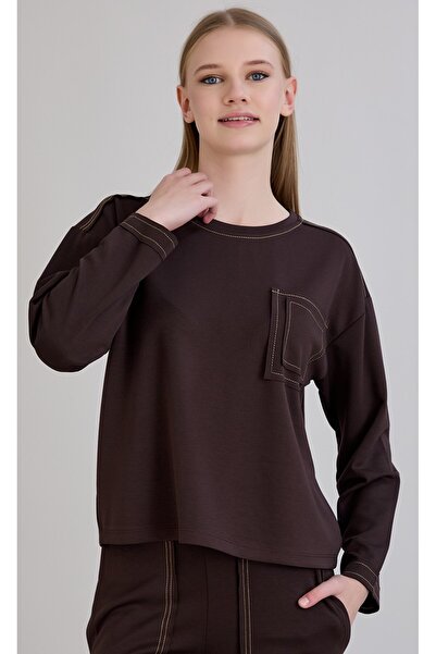 Sortie Hanorac cu mânecă lungă pentru femei, cu detaliu de cusut, culoare mar...