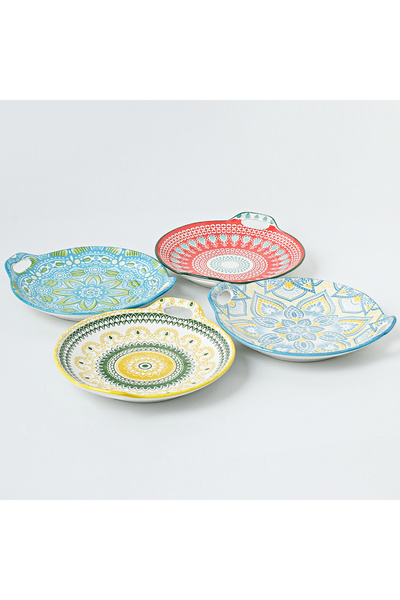 Shuer 4-Piece Hand-Painted Round Plate Ceramic Multicolour 23.5x20x4cm