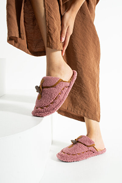 Moda Devrin Χειμερινές γυναικείες παντόφλες Cherry Ivory ραμμένες και πλενόμενες (στενή εφαρμογή)