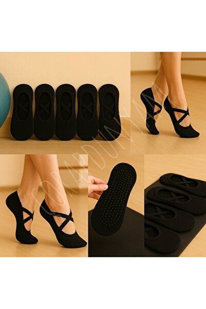 çorapdunyam Αντιολισθητικές κάλτσες 6 τεμαχίων μαύρες βαμβακερές πλάκες & yogo Reformer χωρίς ραφή