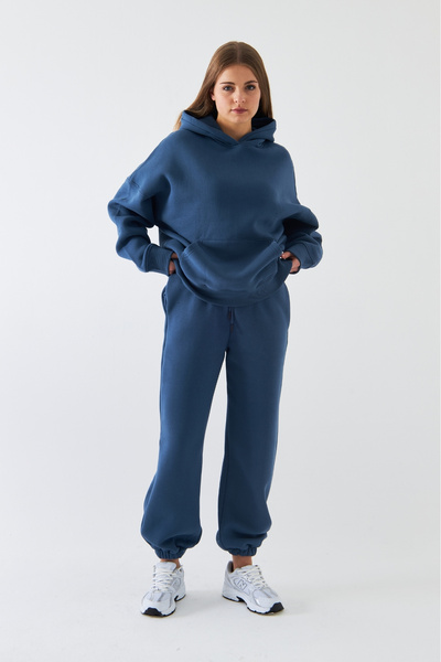 The Champ Clothing Σετ αθλητικής φόρμας Oversize Unisex Marine – Basic, 3-κλωνος φλις με ανάλαφρη επένδυση, μπλούζα με κουκούλα, ελαστικό κάτω μέρος