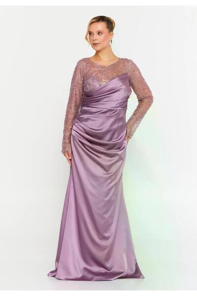 MAXXE 5885PSAT PAYETLİ SATEN ELBİSE