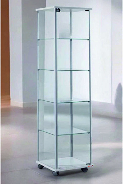 Smartad Cam Vitrin | Koleksiyon ve Biblo Sergileme Dolabı | Kitaplık, Gümüşlü...