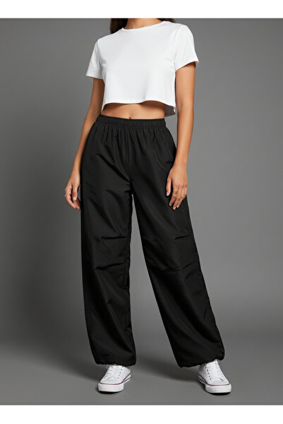 ZEYNEP RANA Дамски еластични черни панталони тип парашут