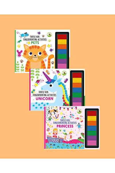 TURTLEKİDS سلسلة أنشطة بصمات الأصابع للأطفال من ترتل كيدز مكونة من 3 قطع (حيوانات أليفة - يونيكورن - أميرة)