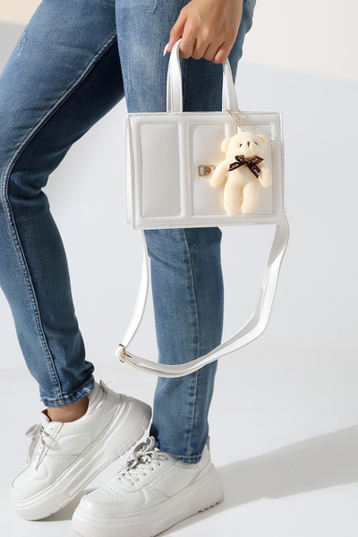 Moda Lime Geantă cutie albă pentru femei cu ursuleț