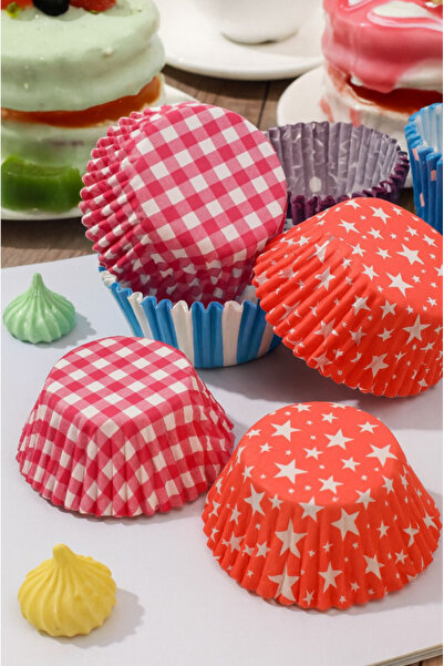 AYGÖREN HOME 100 Adet Muffin Cupcake Kağıdı, Renkli Kağıt Muffin Kek Kalıbı Desenli
