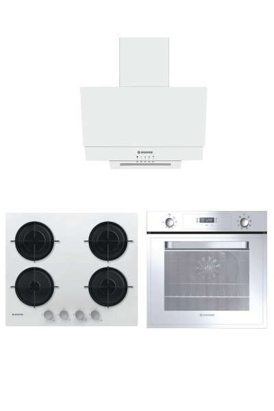 Hoover 3'lü Beyaz Cam Ankastre Set (HOT3051WI/E Fırın/ HVW6MW Ocak/ HDG6C2GWTK Davlumbaz)