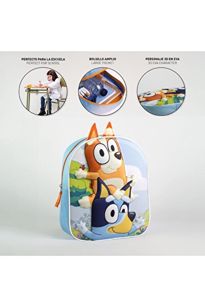 ARISTEF Ghiozdan 3D pentru grădiniță, Bluey and Bingo, design natural, 1 compartiment, fermoar, 31 cm