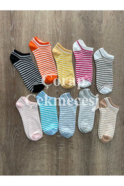 Çorap Çekmecesi 10'lu Kısa Çorap Stripe Modeli