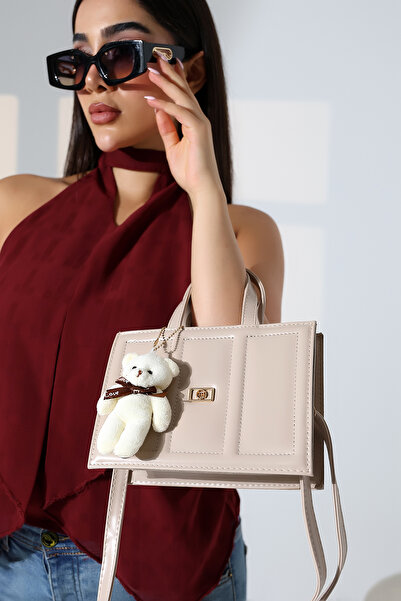 Moda Lime Women's Nude Box Bag with Teddy Bear