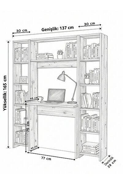 Free Home Premium MDF Ürün Çalışma Masası Seti 5 Farklı Kombinasyon Raflı Ofis Genç Odası Ders Çalışma Ünitesi