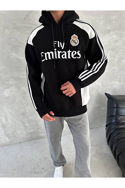 bergibo ČERNÁ BÍLÁ OVERSIZE MIKINA S KAPUCÍ MADRİD