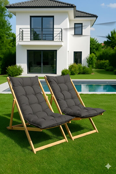 suntadan 2 Adet Şezlong Ahşap Ayarlanabilir Minderli Şezlong Bahçe, Balkon, T...