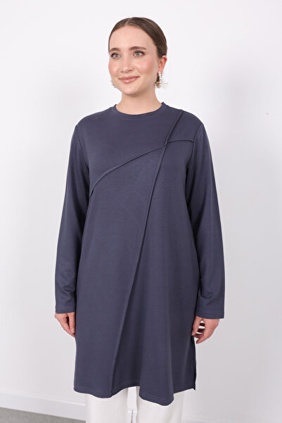 Linvey Günlük Rahat Şık Kadın Penye Yazlık Nervür Dikişli Geniş Kalıp Tunik