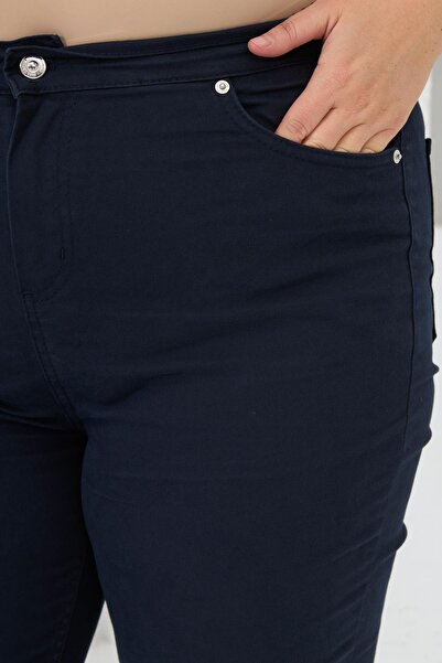 RMG Beli Lastikli Büyük Beden Lacivert Pamuk Pantolon