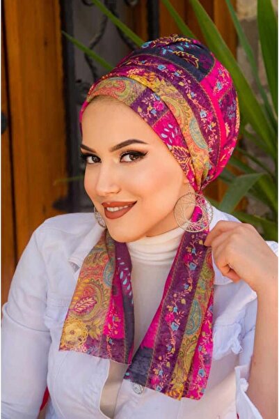 Aişe tesettür Vişne Etnik Desenli Atkılı Bone