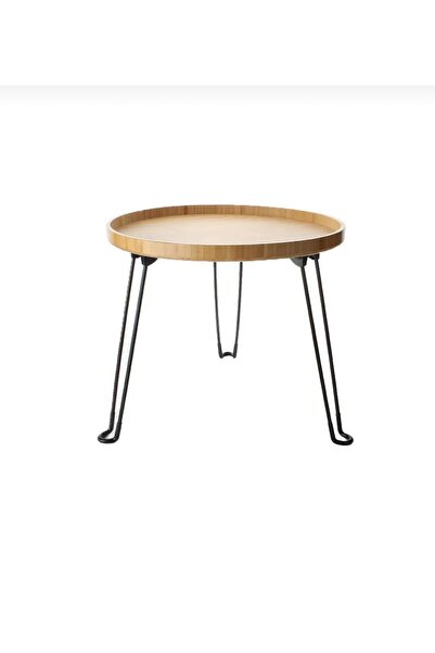 janset home shop Bambu Yuvarlak Sehpa,metal Ayaklı Bambu Sehpa,katlanır Ayakl...