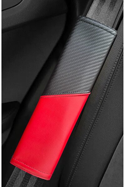 AYAZGRUP 2’li Lüks Deri Emniyet Kemer Kılıfı Pedi - Kırmızı Siyah Karbon - Vı...