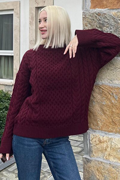 Madmext Pulover tricotat cu gât roșu Claret MG2262