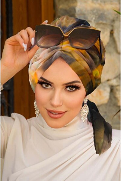 Aişe tesettür Hardal Siyah Batik Desen Tokalı Bone