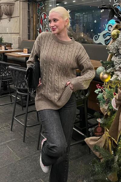 Madmext Vizon Bisiklet Yaka Örgülü Triko Kazak Mg2336