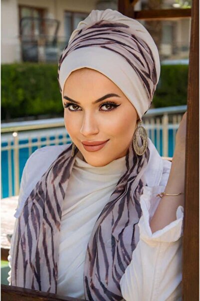 Aişe tesettür Bone Zebra Pattern Scarf Bonnet