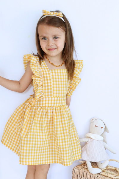 Parla Kids Kız Çocuk Violetta Sarı Pötikareli Fırfırlı Bağlama Detaylı Elbise Bandana Takım