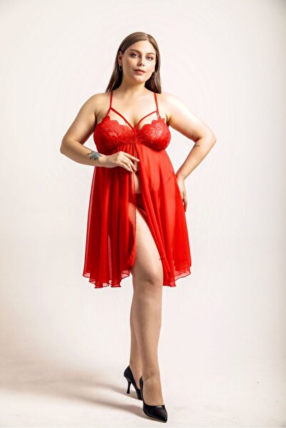 ANWELLA Plus Size Red Nightgown Size 44-58 with Thong Gift