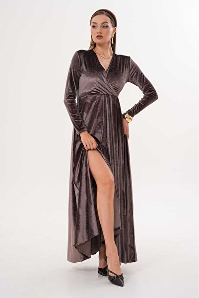 CİXAPLE Evening Dress Slit Velvet Dress