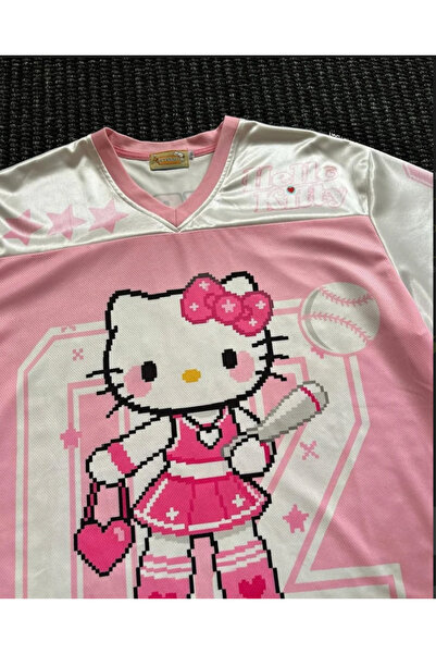 Minga London Pink & White Baseball Kitty Jersey Forma T-shirt -Minga London
