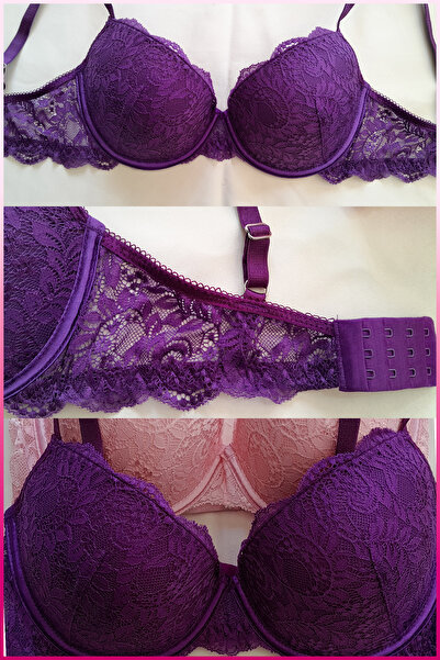 Veille 2'li Ekonomik Mor-Sarı Ultra Hafif Balconet Sütyen, C ve B Cup Balenli Yarım Dolgulu Sütyen Takım