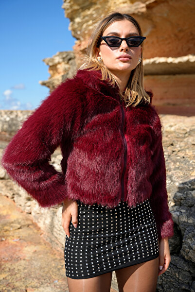 ASEDE Fermuarlı Kısa Boy Yumuşak Doku Astarlı Kürk Mont