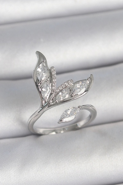 shopwave Brass Silver Color Zircon Stone Fish Tail Model Adjustable Women's Ring