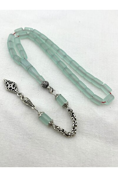 UZN Cut and Crimped Amber Prayer Beads, Wrist Length, Ice Blue