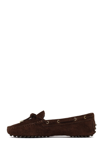 Derimod Women's Brown Tasseled Suede Leather Loafer 25Afd290610